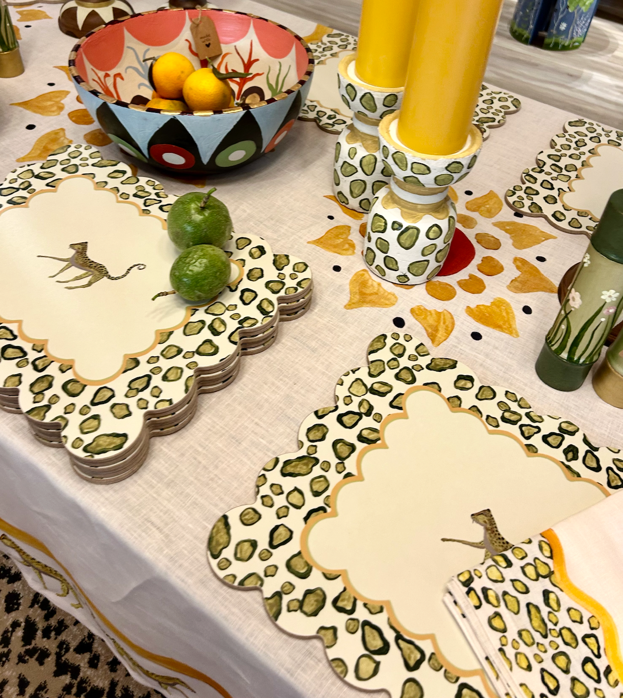 Large Rectange Scallop Green Leopard Table Mat