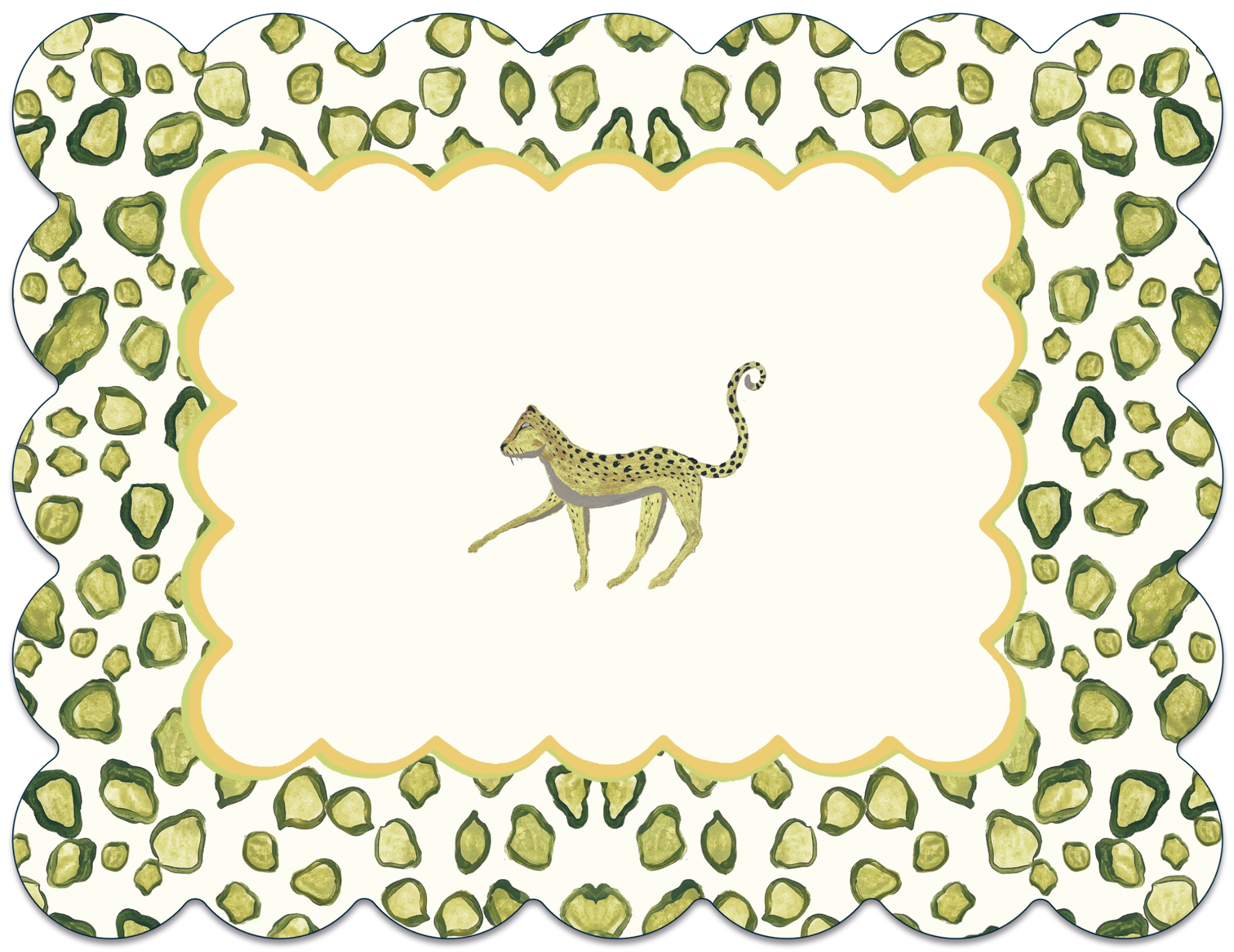 Large Rectange Scallop Green Leopard Table Mat