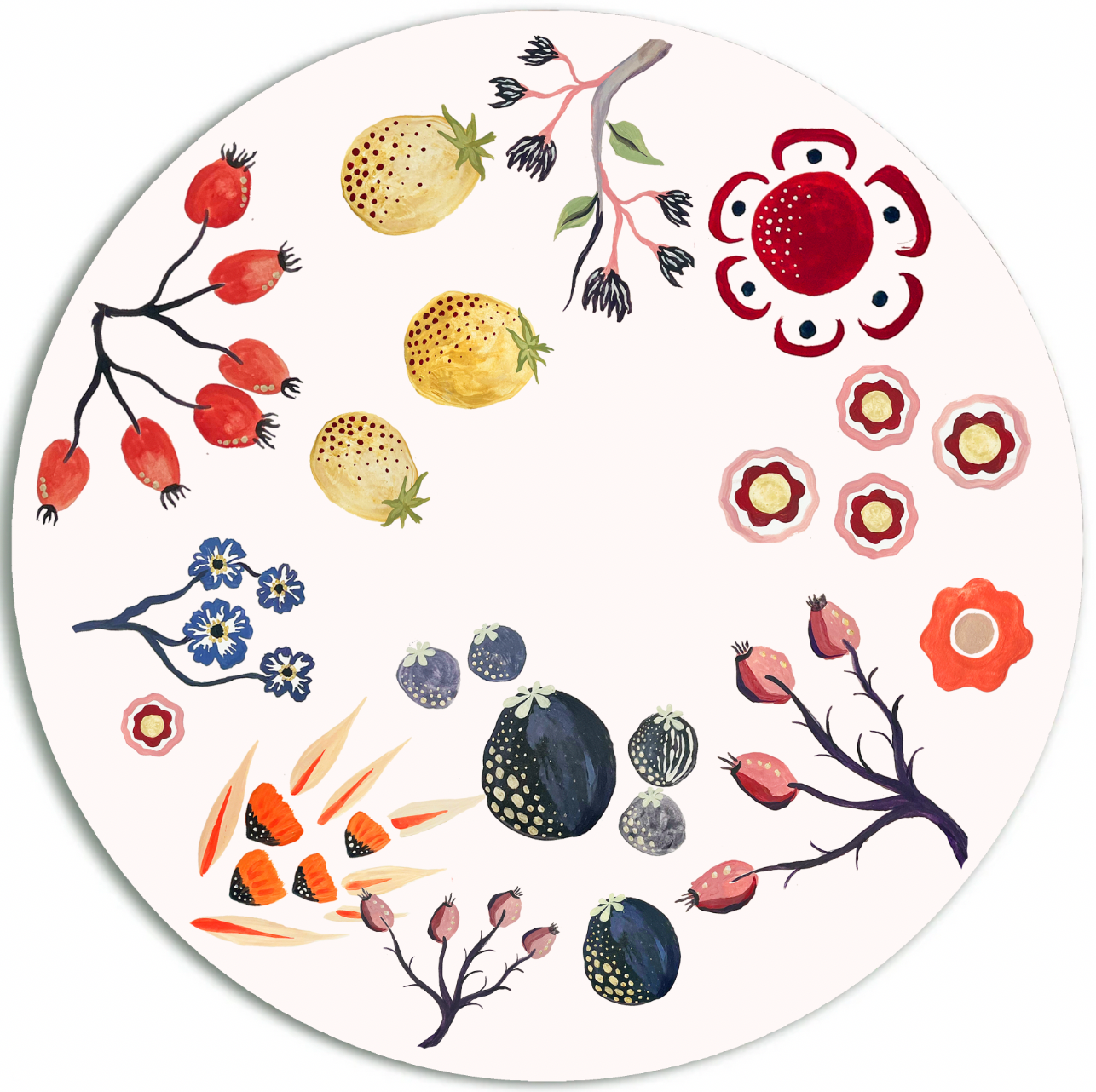 Scalloped Round Flora and Fruit Table Mat
