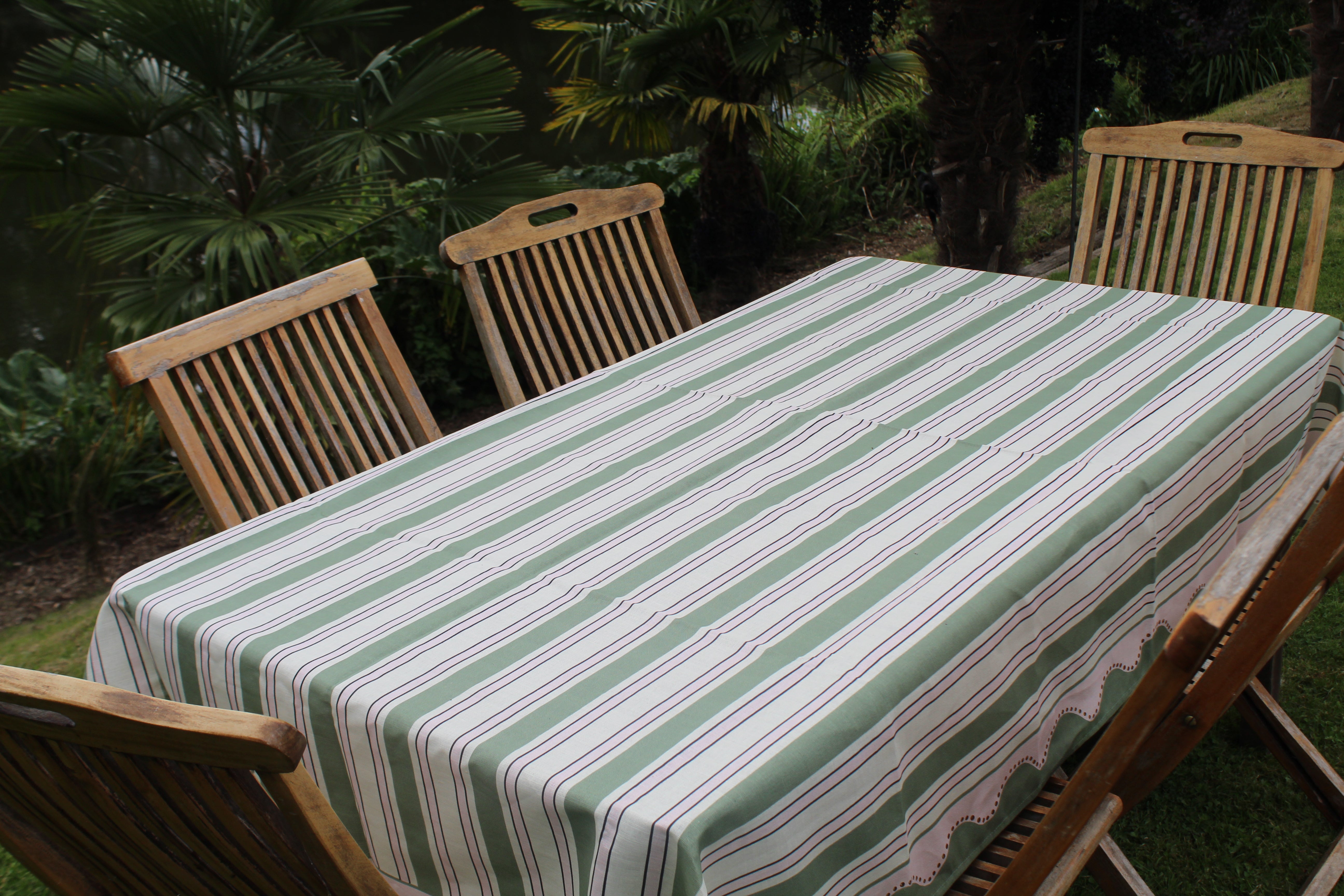Green & Pink, Scallops & Stripes Table Linen