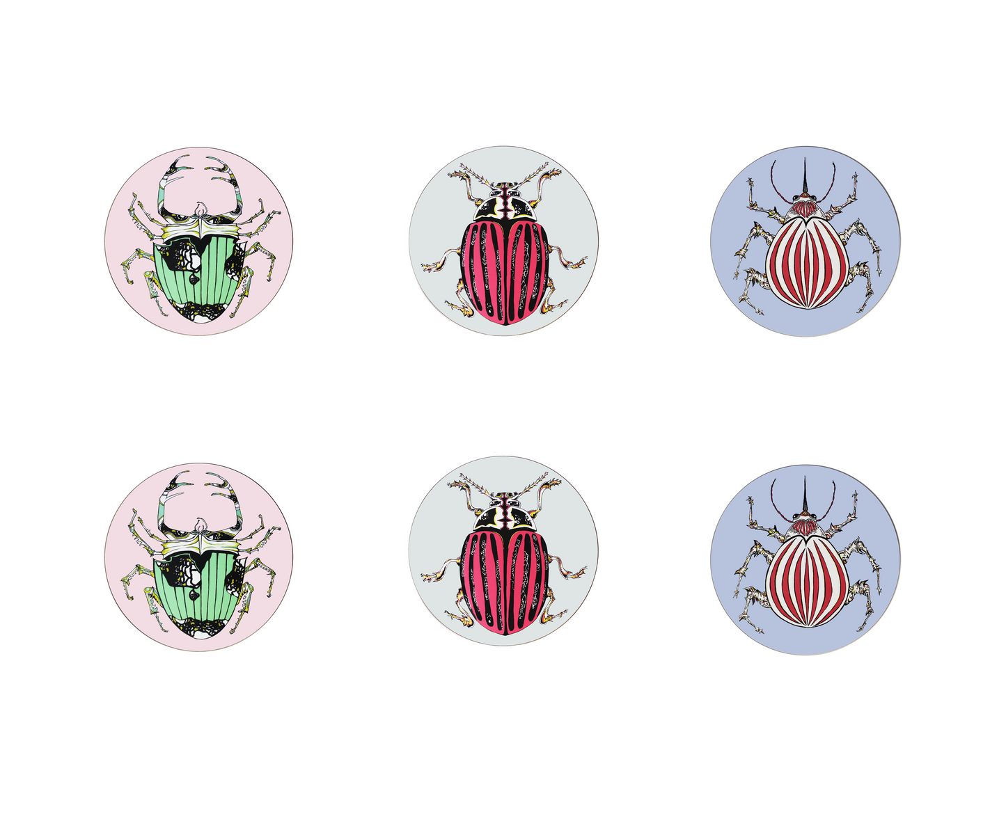 Mixed Set of 6 Beetle Coasters