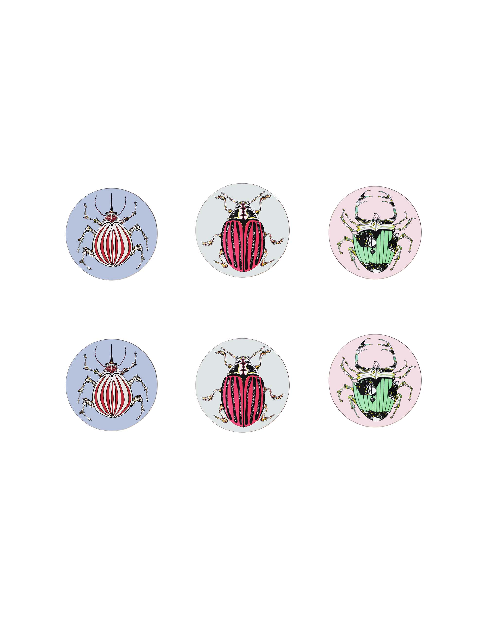 Mixed Set of 6 Beetle Coasters