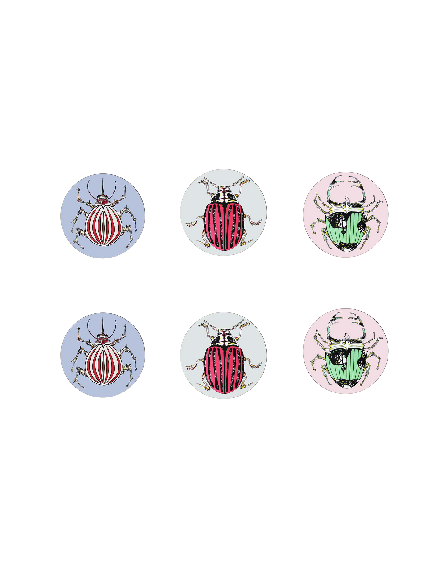 Mixed Set of 6 Beetle Coasters