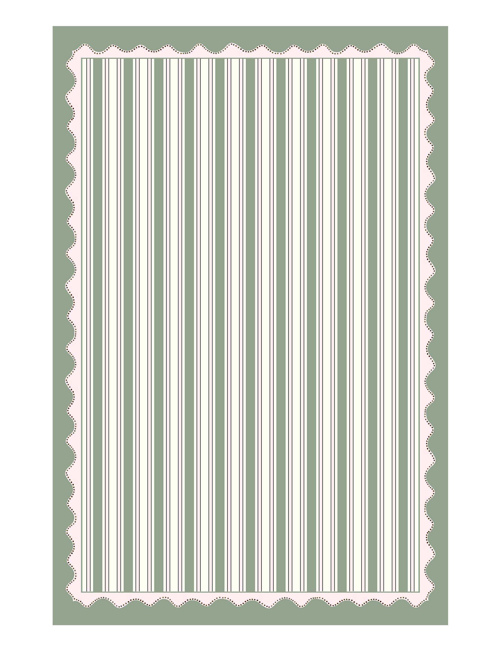Green & Pink, Scallops & Stripes Table Linen
