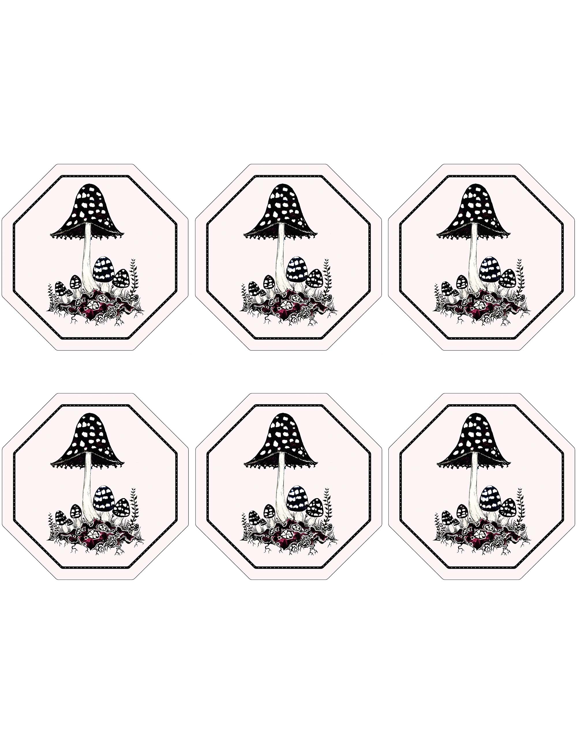 Set of 6 Shaggy Ink Cap Hexagon Placemats