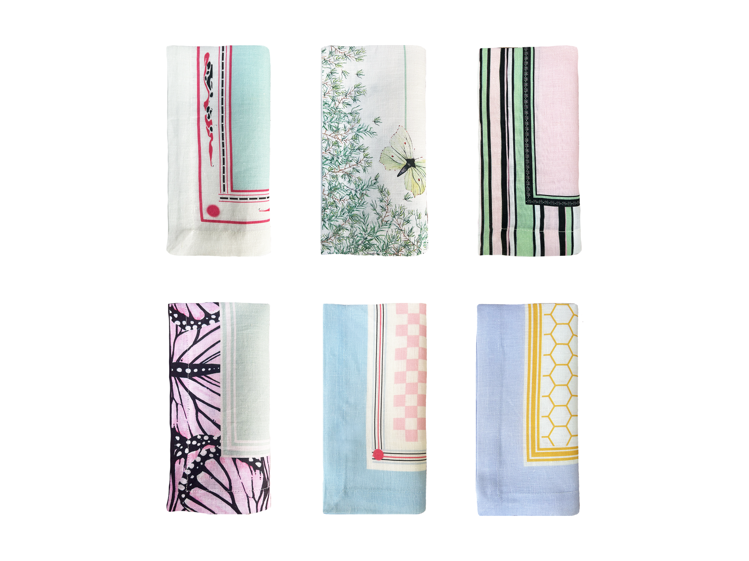 Mixed set of 6 Beasties, Butterflies and Bumble Linen Napkins