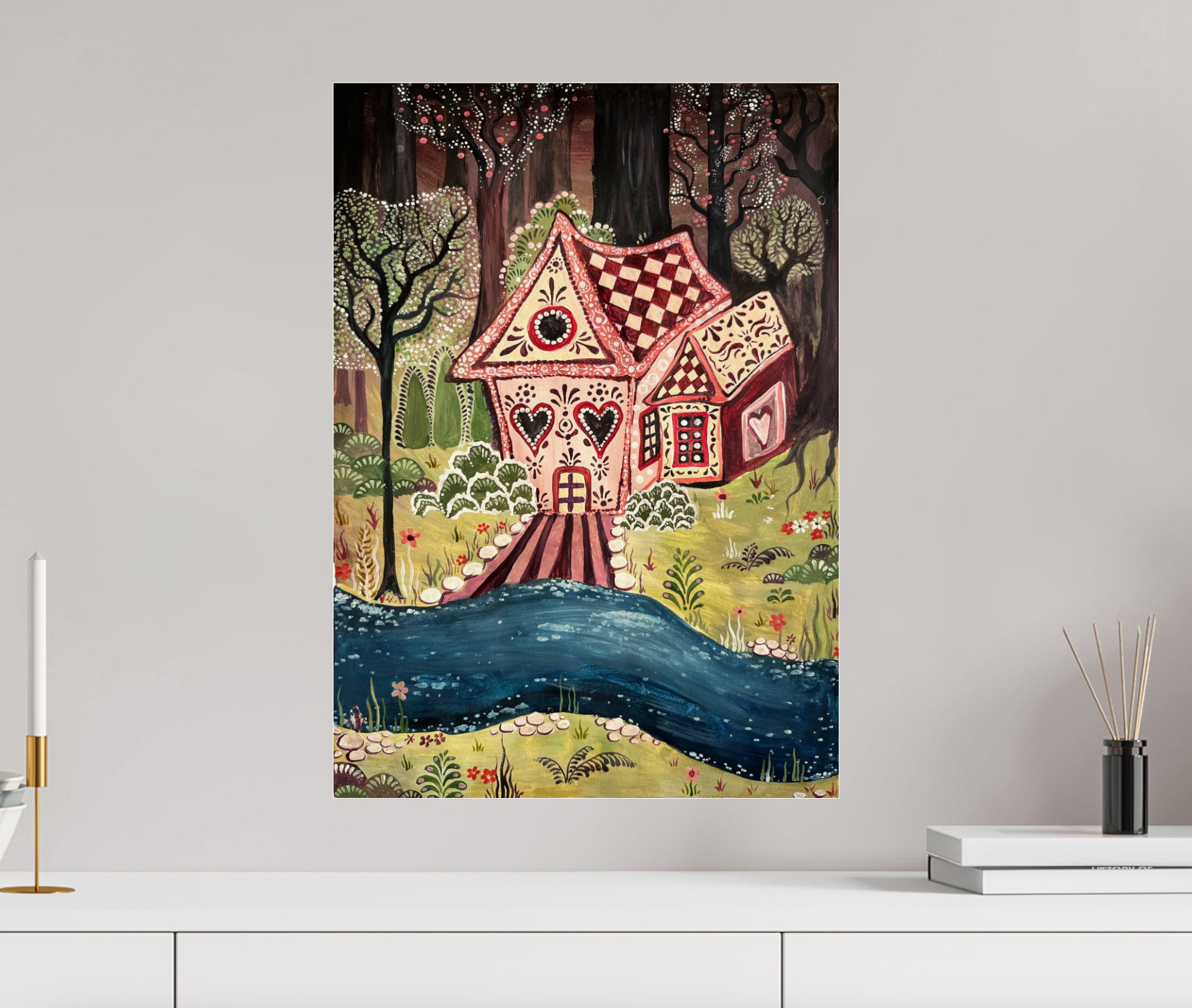 Gingerbread House Folk Print