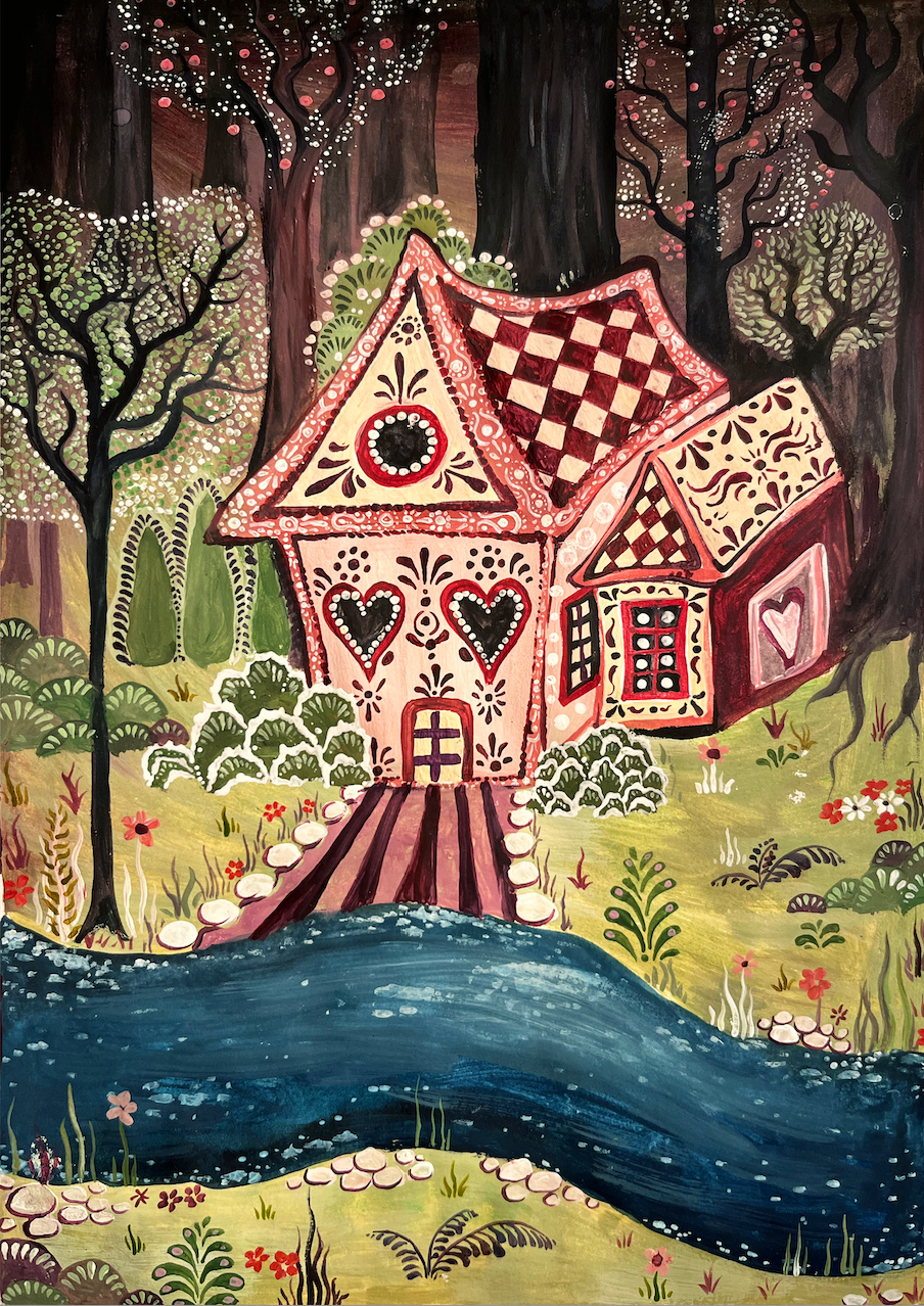 Gingerbread House Folk Print