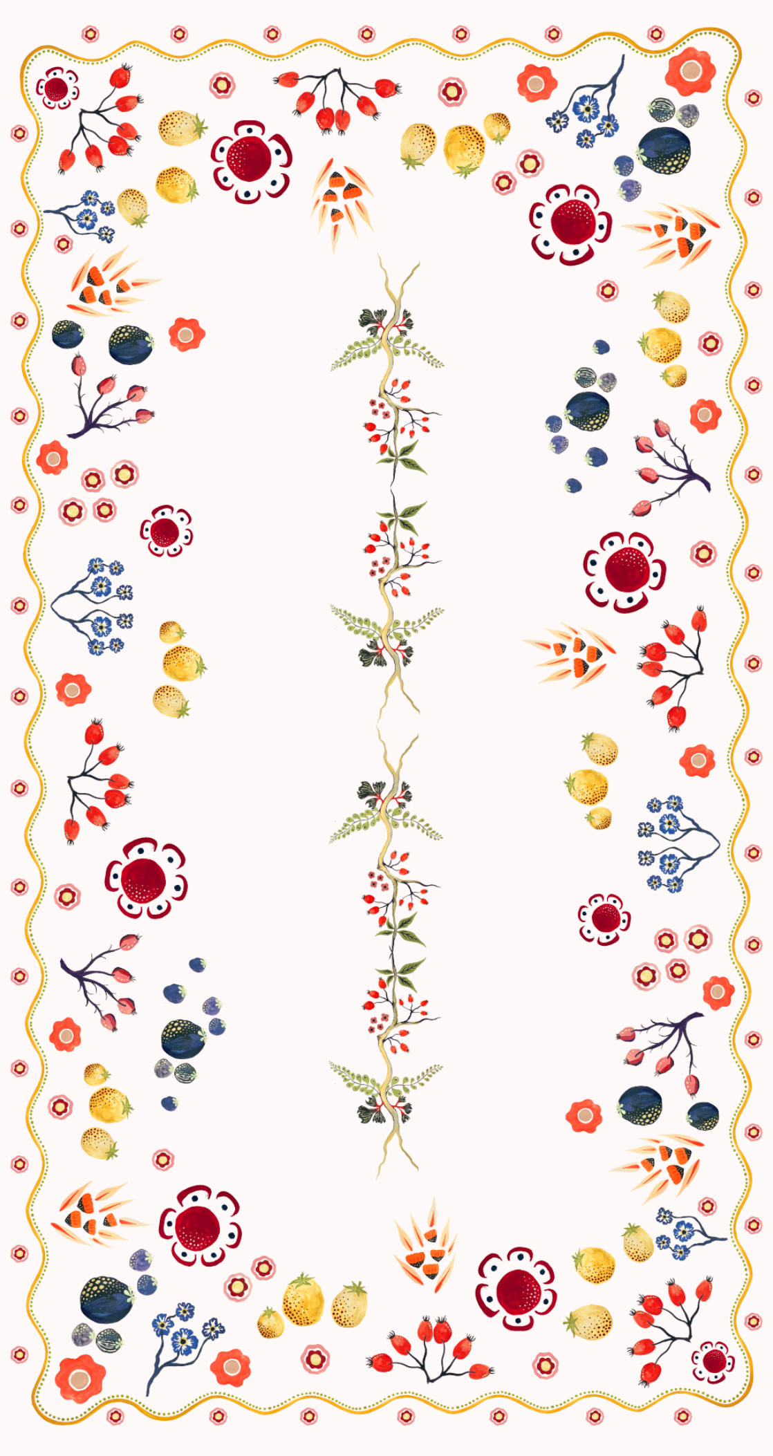 Scalloped Edge Fruits and Flora Table linen
