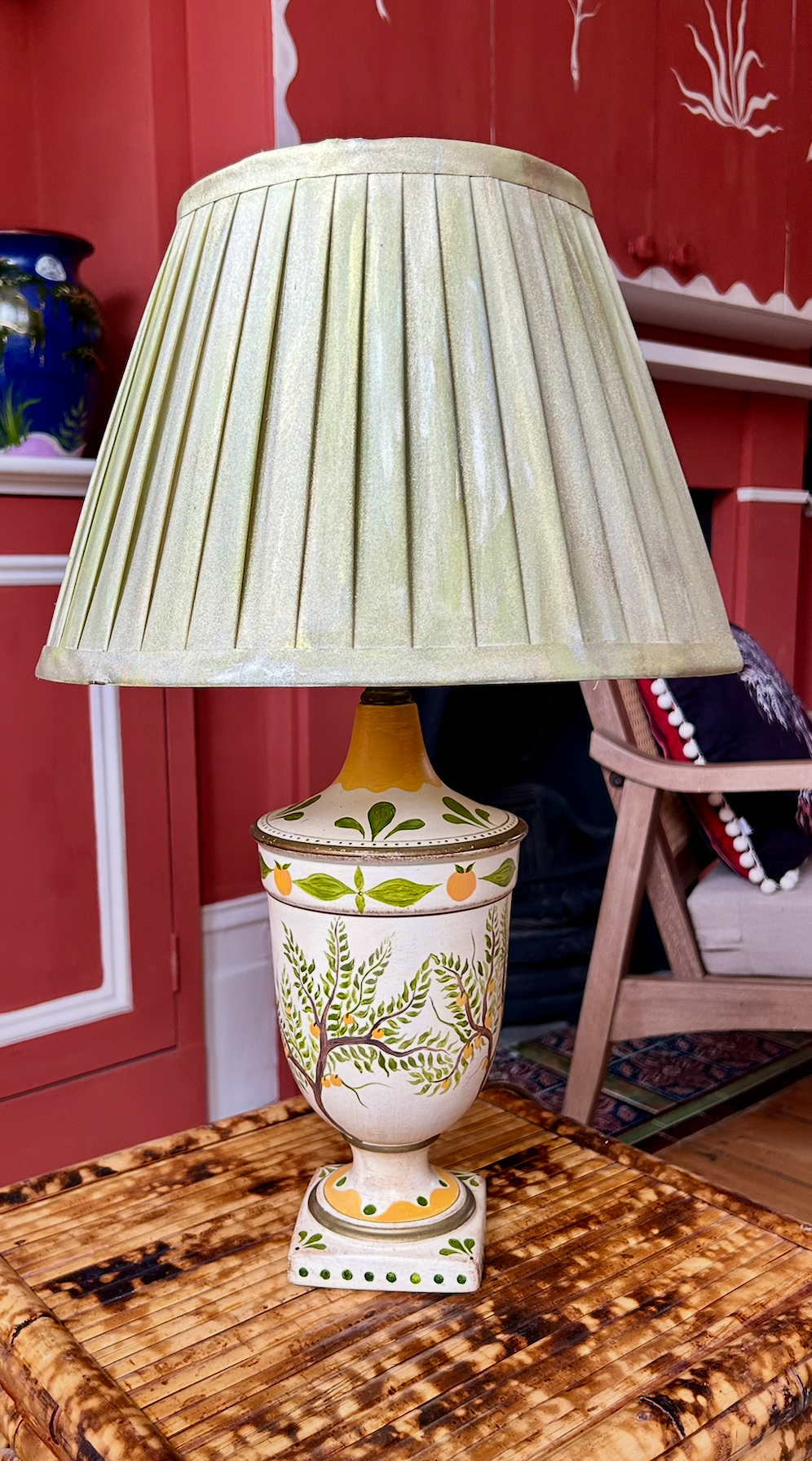 Hand Painted Orange Orchard Lampshade and Stand