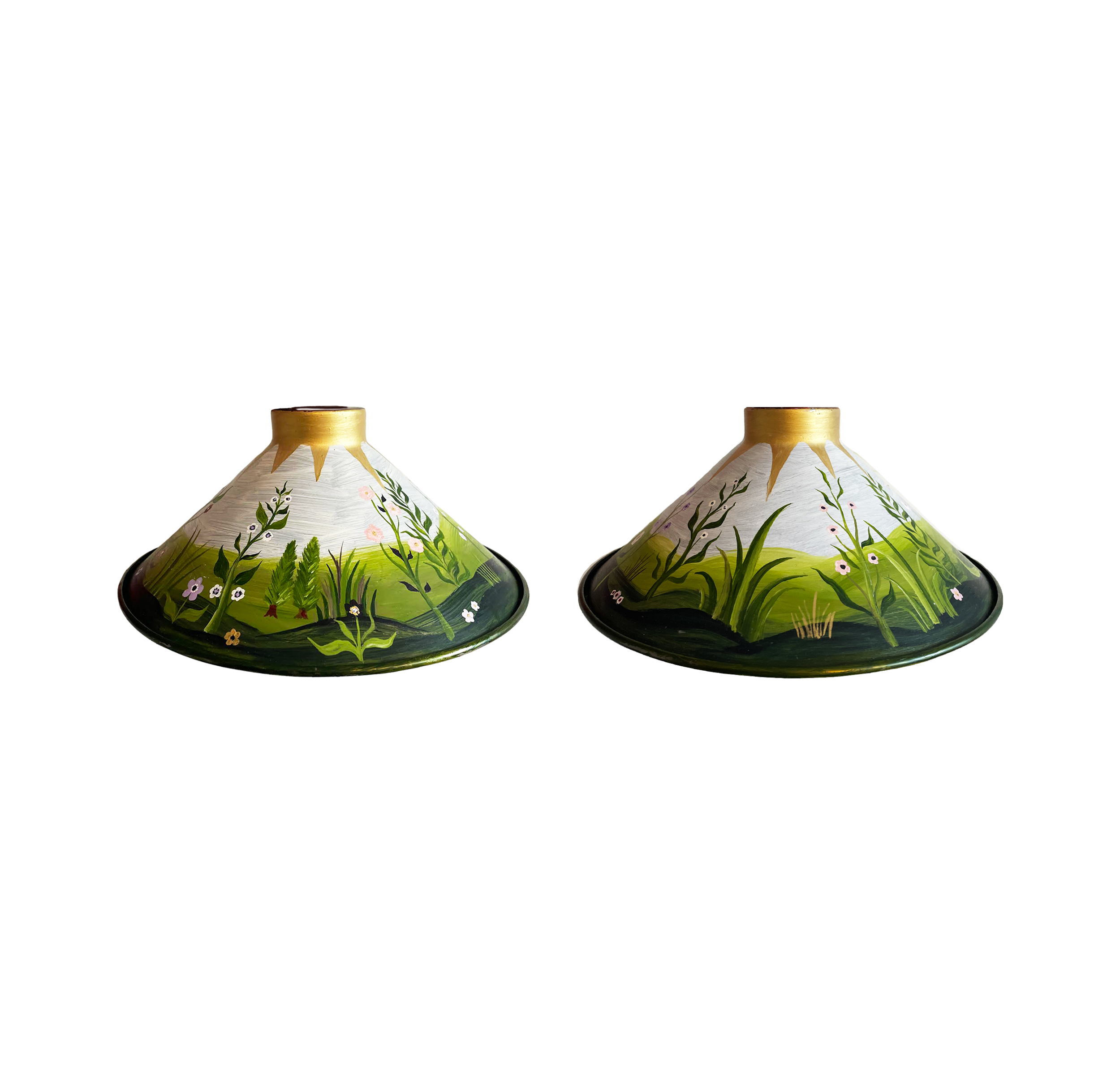 Made to Order Set of 2 Hand Painted Metal Light Pendents