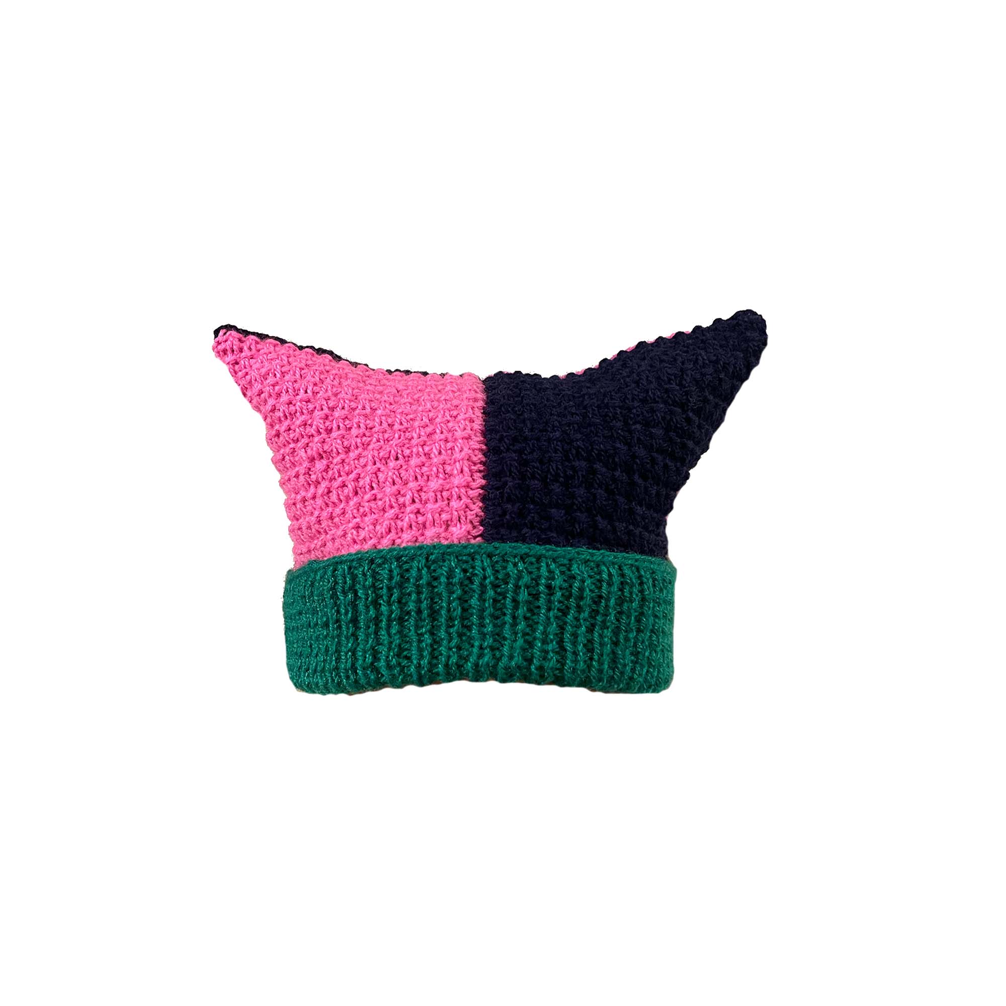 Knitted Jester Hat, Pink Back & Green