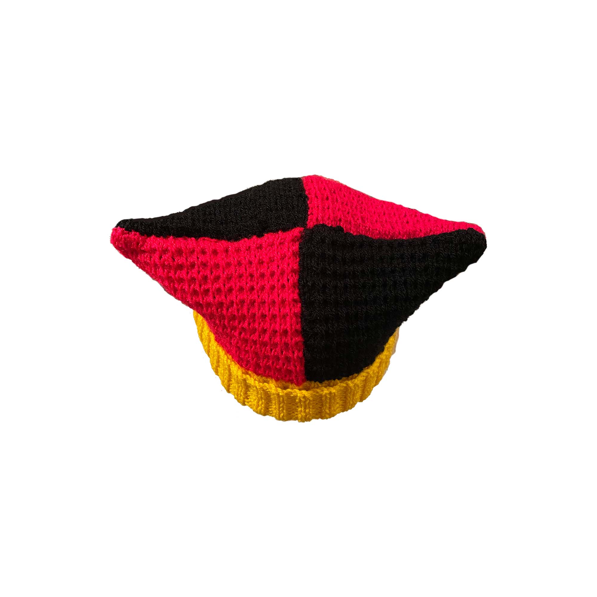 Knitted Jester Hat, Red, Black and Yellow