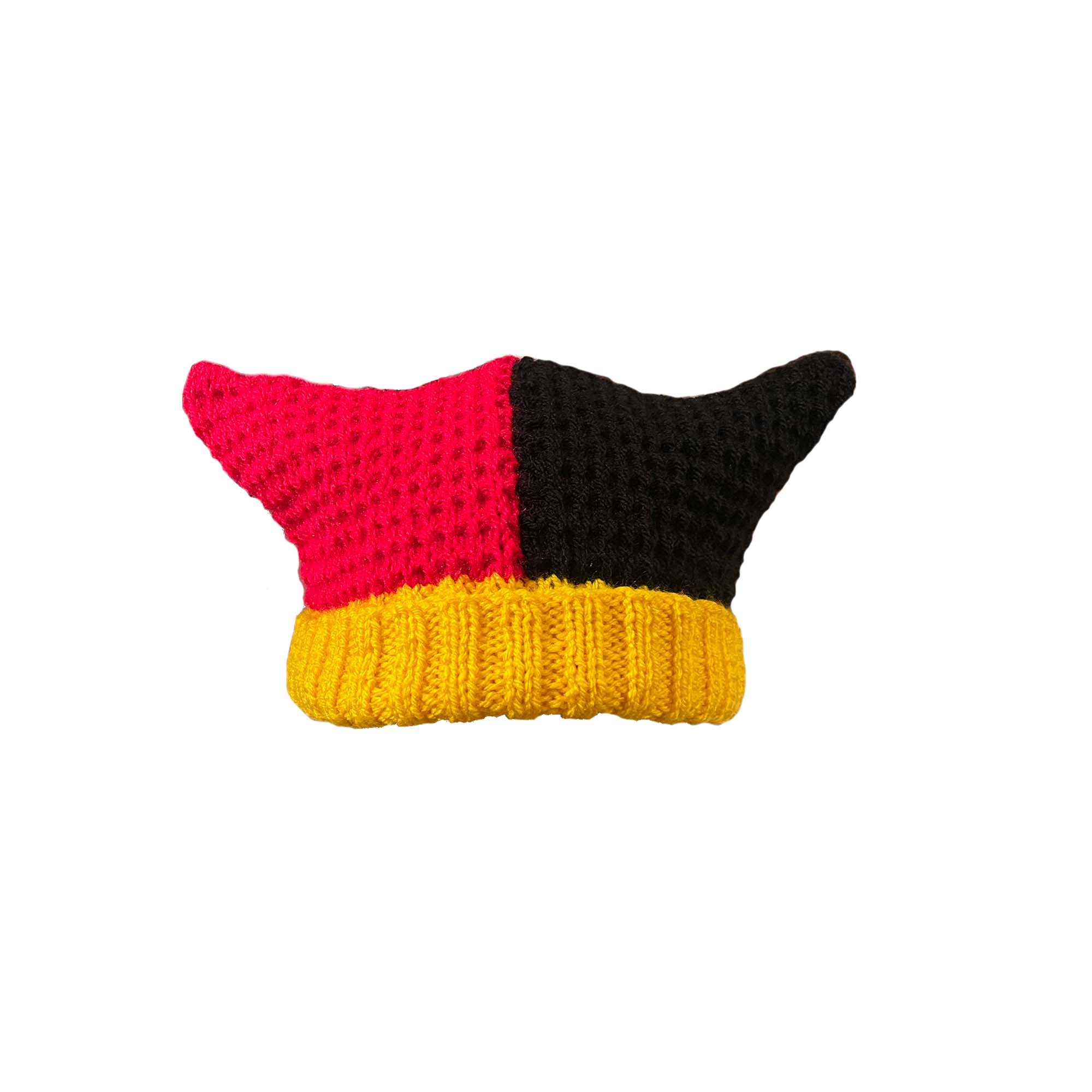 Knitted Jester Hat, Red, Black and Yellow