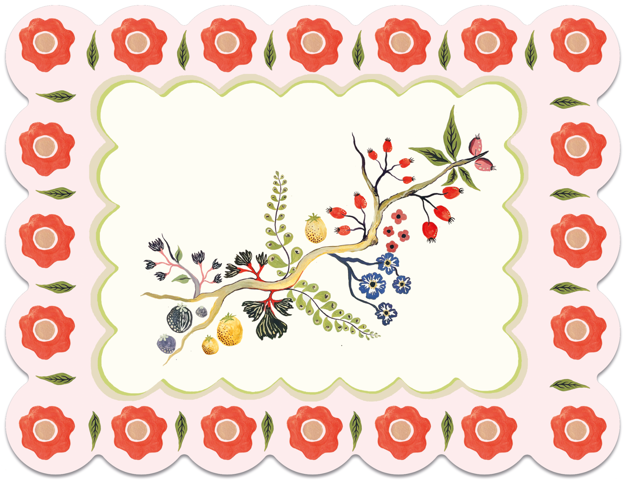 Large Rectange Scallop Floral Table Mat