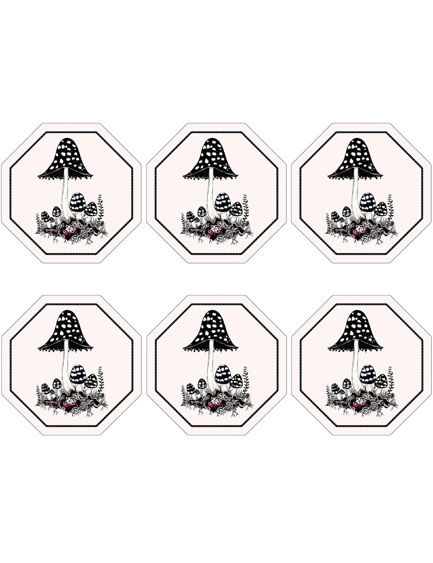Set of 6 Shaggy Ink Cap Hexagon Placemats